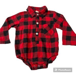 Unbranded- Infant Boys Buffalo Plaid Long Sleeve Bodysuit Red/Black 12m